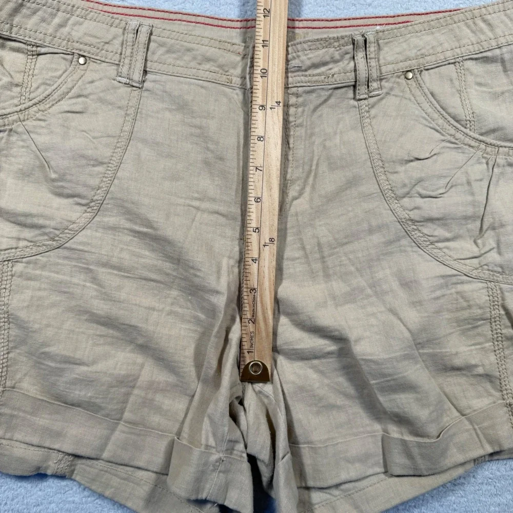 Y2K APT. 9 Modern Linen Blend Khaki Shorts Cuffed Pockets Casual Women's 16‎